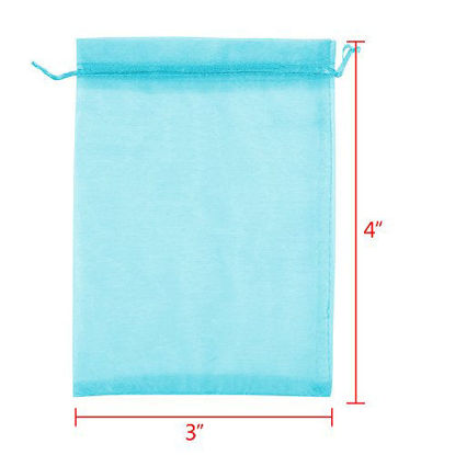 Picture of Boshen 100/200PCS Organza Gift Candy Sheer Bags Mesh Jewelry Pouches Drawstring Bulk for Wedding Party Favors Christmas 3"x4" 5"x7" (3" X 4"(100PCS), Teal Blue)
