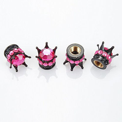 Picture of OTOSTAR Pure Handmade Bling Bling Rhinestones Tire Valve Stem Caps 4 Pack (Black/Hot Pink)