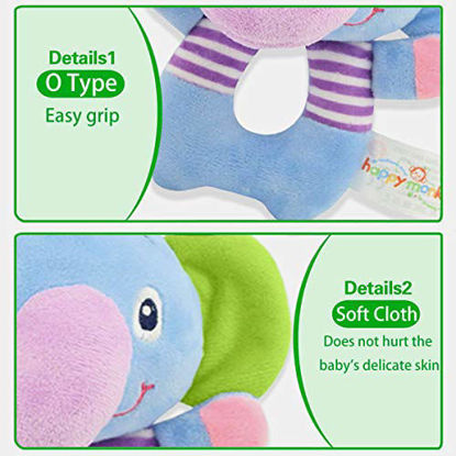 Picture of Plush Elephant Soft Rattles Toy for Over 0 Months Newborn Baby Shaker Toy Cartoon Stuffed Animal Ring Rattle