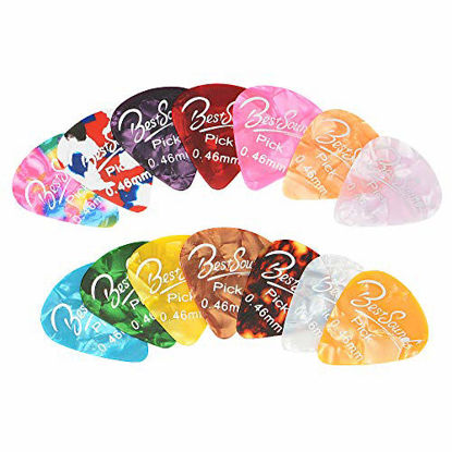 Picture of 48 Pack Thin Guitar Picks, Mixed Colorful Celluloid Guitar Picks & Unique Guitar Gift for Acoustic Guitar, Bass and Electric Guitar (0.46mm)