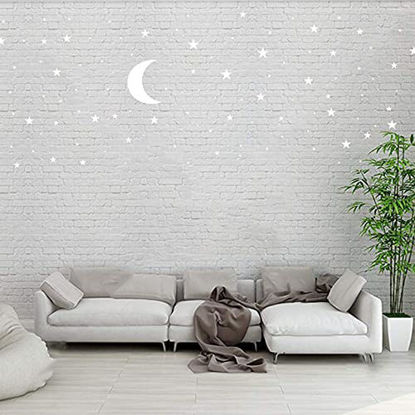 Picture of Moon and Stars Wall Decal Vinyl Sticker, Removable Children Kids Art DIY Sticker Mural for Boy Girls Baby Room Decoration Good Night Nursery Wall Decor Home House Bedroom Design (White)