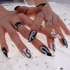 Picture of MISUD 24pcs Matte Fake Nails Medium Almond Acrylic Nails Art Punk False Nails for Party and Home DIY (Black & White)