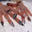 Picture of MISUD 24pcs Matte Fake Nails Medium Almond Acrylic Nails Art Punk False Nails for Party and Home DIY (Black & White)