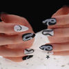 Picture of MISUD 24pcs Matte Fake Nails Medium Almond Acrylic Nails Art Punk False Nails for Party and Home DIY (Black & White)