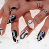 Picture of MISUD 24pcs Matte Fake Nails Medium Almond Acrylic Nails Art Punk False Nails for Party and Home DIY (Black & White)