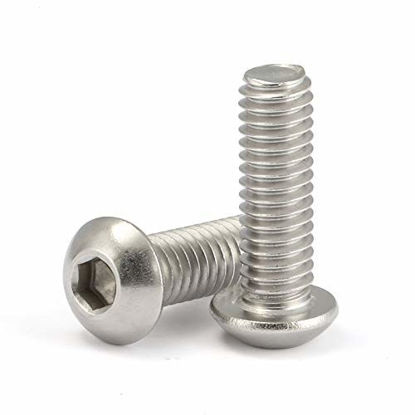 Picture of M6-1.0 x 8mm Button Head Socket Cap Screws Bolts, Stainless Steel 18-8 (304), Bright Finish, Fully Threaded, Allen Socket Drive, 25 PCS