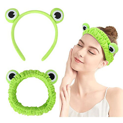 Picture of Spa Headband - Women Facial Makeup Headband Coral Fleece Frog Cute Hair Bands For Washing Face (Green)