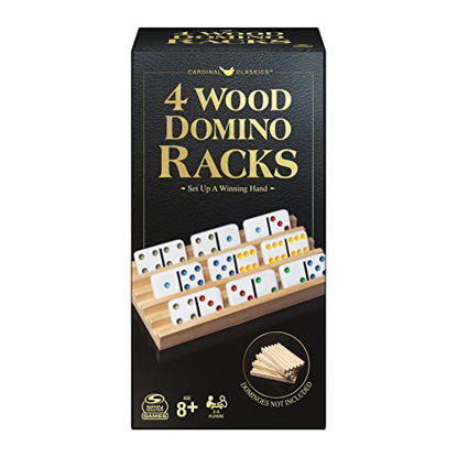 Picture of Wood Domino Racks, Set of 4 Trays for Mexican Train and Other Dominoes Games, for Families and Kids Ages 8 and up