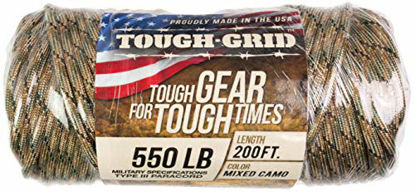 Picture of TOUGH-GRID 550lb Mixed Camo Paracord/Parachute Cord - 100% Nylon Mil-Spec Type III Paracord Used by The US Military, Great for Bracelets and Lanyards, 50Ft. - Mixed Camo