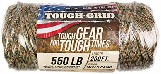 Picture of TOUGH-GRID 550lb Mixed Camo Paracord/Parachute Cord - 100% Nylon Mil-Spec Type III Paracord Used by The US Military, Great for Bracelets and Lanyards, 50Ft. - Mixed Camo