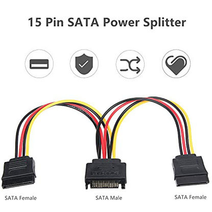 Picture of SATA Power Splitter, 3 Pack 15 Pin SATA Male to Dual 15 Pin Female Power Y Splitter Cable Adapter UIInosoo for Hard Drive, HDD, SSD, 9.8 Inches