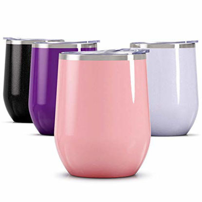 Picture of Maars Bev Stainless Steel Stemless Wine Glass Tumbler with Lid, Vacuum Insulated 12 oz Cup | Spill Proof, Travel Friendly, Fun Cocktail Drinkware - Carnation Pink