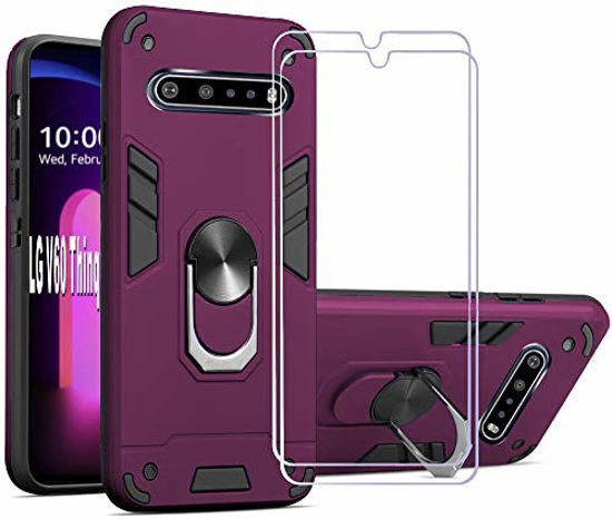 Picture of Folmeikat LG V60 Thinq/LG V60 Thinq 5G/ LG G9 Thinq Case, Screen Protector [2Pack] 360 Degree Rotating Metal Ring Slim Shock Absorption Reinforced Corner Soft TPU Silicone Case 6.8" (Wine red)