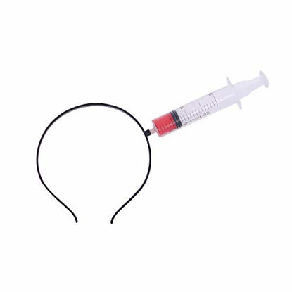 Picture of Rotumaty Scary Costume Accessories Bloody Headband (Bloody Knife / Syringe / Scissors) Funny Headwear Through Head Toys for Halloween (Syringe)