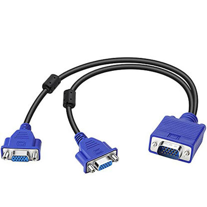 Picture of Saisn Dual VGA Splitter Monitor Cable 1 Male to 2 Female Adapter Converter VGA Video Y Cable Cord for Screen Duplication
