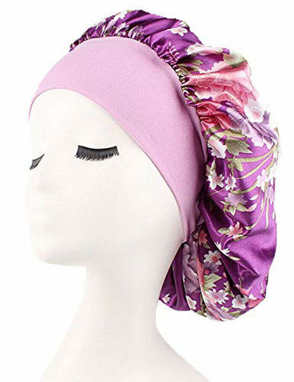 Women Satin Night Sleep Cap Hair Bonnet Hat Silk Head Cover Wide Elastic  Band 