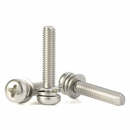 Picture of M6-1.0 x 25MM Phillips Pan Head Machine Screws Bolts Combine with Spring Washer and Plain Washers, 18-8 Stainless Steel(304), Quantity 20