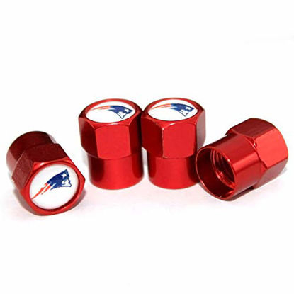 Picture of auto Parts 4 Pcs/Set Red Aluminum Tire Valve Stem Cap with Rugby Team Logo Style, Aluminum Tire Wheel Stem Air Valve Caps for Auto Car Motorcycle Bicycle (New England Patriots)