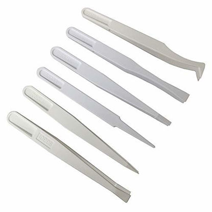 Picture of FEITA Precision Plastic Tweezers Kit - Plastic Anti static Tweezers Set Pickup Craft Electronics DIY Repair Tool - White - 6Pcs