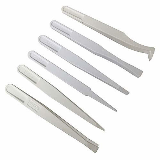 Picture of FEITA Precision Plastic Tweezers Kit - Plastic Anti static Tweezers Set Pickup Craft Electronics DIY Repair Tool - White - 6Pcs