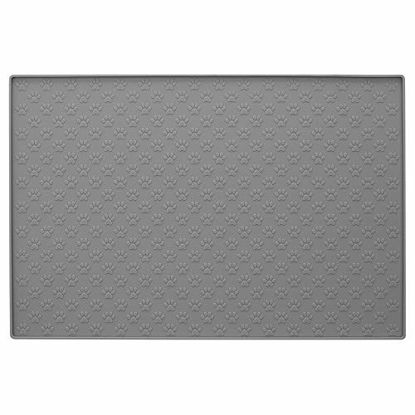 Picture of MIGHTY MONKEY Premium Silicone Pet Feeding Mat, Waterproof Pets Placemat, Raised Edges, Paw Print Patterned Food Tray Mats, Dishwasher Safe, Prevent Food and Water Bowl Spills on Floor, 18x12, Gray