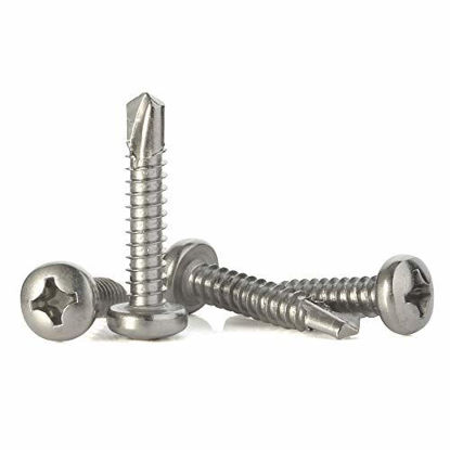 Picture of #6 x 5/8" Pan Head Self Drilling Screws, Phillips Drive Self Tapping Sheet Metal Tek Screws, 410 Stainless Steel, 100 PCS