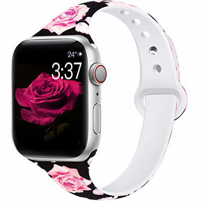 Picture of Kaome Floral Bands Compatible for App le Watch Band 38mm 40mm 44mm 42mm Fadeless Pattern Printed Replacement Band Wristband for iWatch Series 5 4 3 2 1, for Women Men Kids