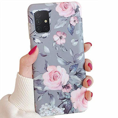 Picture of Samsung Galaxy A51 Phone Case for Women Girls,YeLoveHaw Soft Slim Fit Full-around Protective Cute Case Cover with Floral Purple Gray Leaves Pattern for Samsung GalaxyA51 (NOT Fit A51 5G)(Pink Flowers)