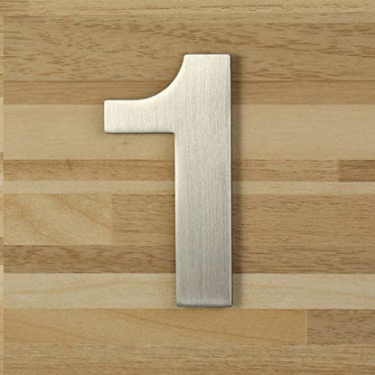 Picture of Mellewell Adhesive 3 Inches Mailbox Door Sign Number House Address Number, Brushed Stainless Steel, Number 1 One