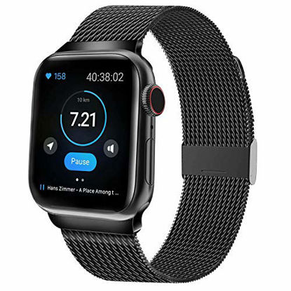 Picture of QIENGO Compatible for Apple Watch Band 38mm 40mm, Magnetic Stainless Steel Mesh Sport Wristband Loop Compatible with iWatch Series 5 4 3 2 1 Black 38/40mm