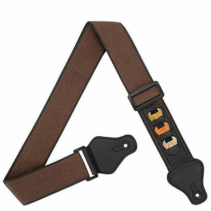 Picture of BestSounds Guitar Strap,100% Soft Cotton Guitar Strap with 3 Pick Holders Shoulder Strap For Bass Electric & Acoustic Guitars (Coffee)