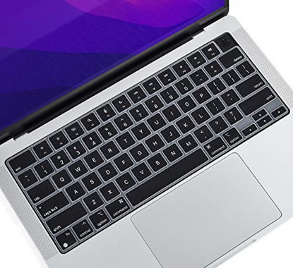 Picture of CaseBuy Ultra Thin Keyboard Cover Protector for Newest 2021 Apple MacBook Pro 14 inch & 2021 MacBook Pro 16 inch Model Number A2442 A2485 M1 Pro/Max with Touch ID Keyboard Accessories, Black