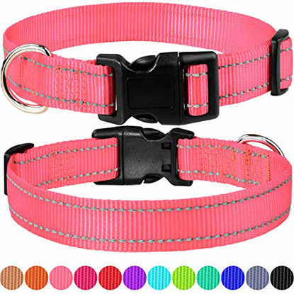 Picture of FunTags Reflective Nylon Dog Collar with Quick Release Buckle Adjustable,Classic Solid Colors,Babypink,Small Size
