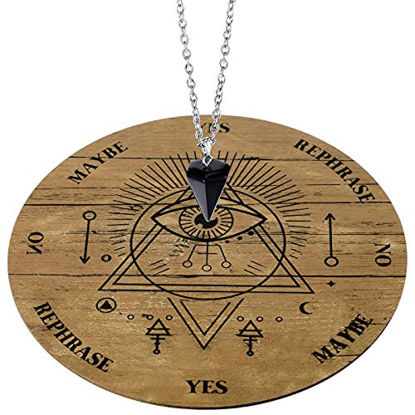 Picture of Wooden Pendulum Board Dowsing Divination Pendulum Witchcraft Altar Supplies with Crystal Necklace and Wooden Pendulum Board Metaphysical Message Board Kit, 6 Inch (White)