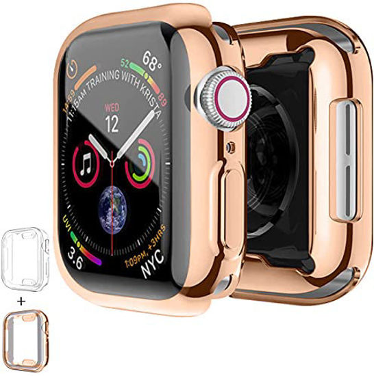 Picture of PROATL 360-Degree Case for Apple Watch Series SE/6/5/4/3/2/1 Screen Protector 38mm 42mm 40mm 44mm, [2 Pack] Soft TPU All-Around Clear Protective Case Cover( 40mm, Transparent+ Rose Gold)