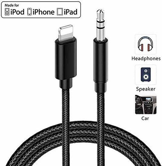 Lightning to 3.5mm AUX Audio Cable Compatible for iPhone 11/XS/XR/X 8 7 6 5 Black Support iOS 13 Apple MFi Certified iPhone AUX Cord for Car Stereo Home Stereo Headphone iPad iPod to Speaker 