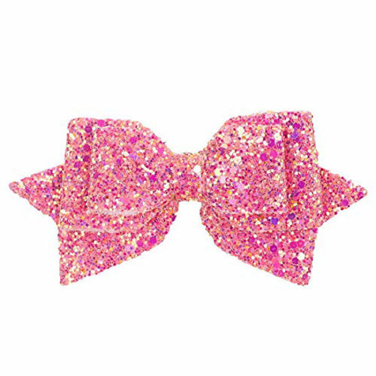 Picture of ZOONAI 5 Inch Baby Girl Glitter Hair Bows Boutique Hair Clip Teens Toddlers Glitter Sequins Hairpin Headwear