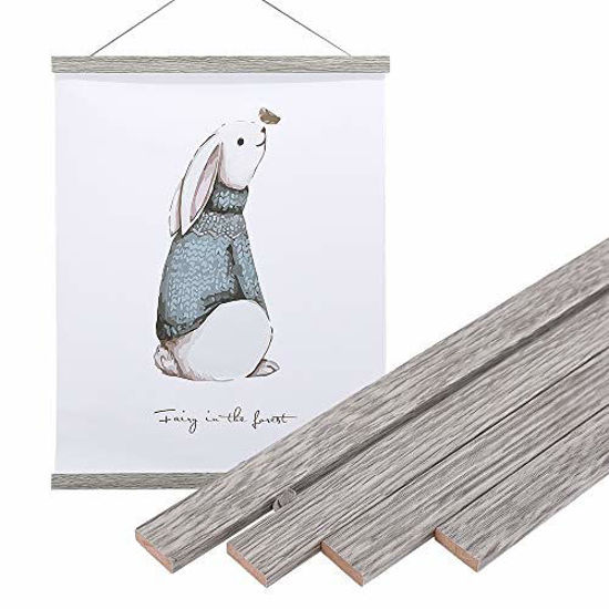 Picture of Artmag Magneitc Poster Hanger Frame, 8x10 8x12 8x24 Light Wood Wooden Magnet Canvas Artwork Print Dowel Poster Hangers Frames Hanging Kit (Grey, 8")