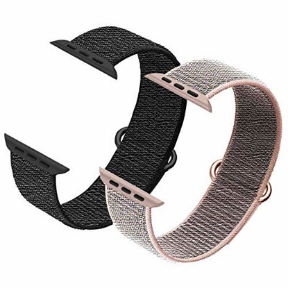 Picture of Ycysh 2 Pack Compatible with Apple Watch Band 42mm 44mm,Replacement Bands for iWatch Series 5/4/3/2/1 (Black, Pink Sand)