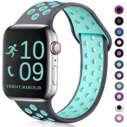 Picture of Zekapu Compatible with Watch Band 40mm 38mm, for Women Men, S/M, Breathable Silicone Sport Replacement Wrist Band Compatible for iWatch Series 5/4/3/2/1,Gray-Teal