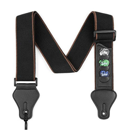 Picture of BestSounds Guitar Strap with 3 Pick Holders 100% Soft Cotton Strap For Bass Electric & Acoustic Guitars (Black)