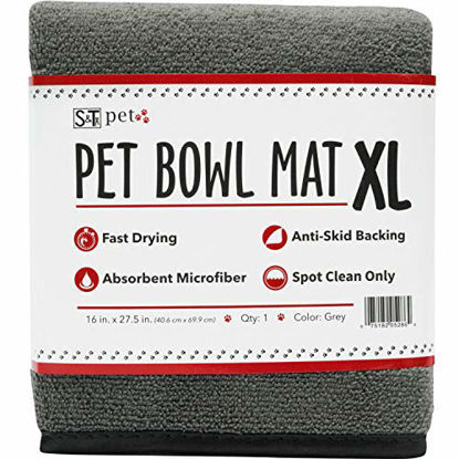 Picture of S&T INC. Absorbent, Anti-Skid Microfiber XL Pet Bowl Feeding Mat, 16 Inch x 27.5 Inch, Grey