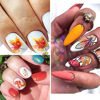 Picture of Fall Nail Stickers Autumn Leaves Nail Water Transfer Stickers, Thanksgiving Nail Art Accessories Decals Foils Sliders Yellow Maple Leaf Pumpkin Turkey Design for Women DIY Manicure Decorations 12PCS