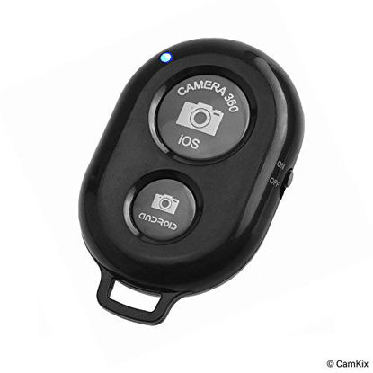 Picture of CamKix Camera Shutter Remote Control with Bluetooth Wireless Technology, Black - Wrist Strap + Lanyard (Detachable Ring Mount) - Capture Pictures/Video Wirelessly up to 30 ft (10 m) on iPhone/Android