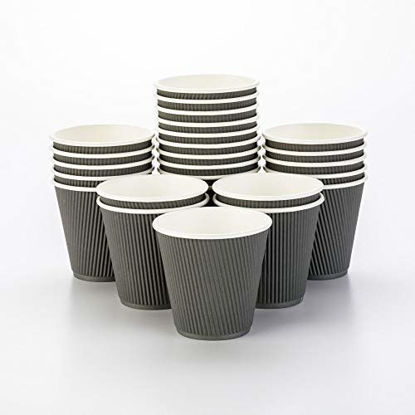 Picture of 8 Ounce Paper Coffee Cups, 25 Ripple Disposable Paper Cups - Leakproof, Recyclable, Gray Paper Hot Cups, Insulated, Matching Lids Sold Separately - Restaurantware