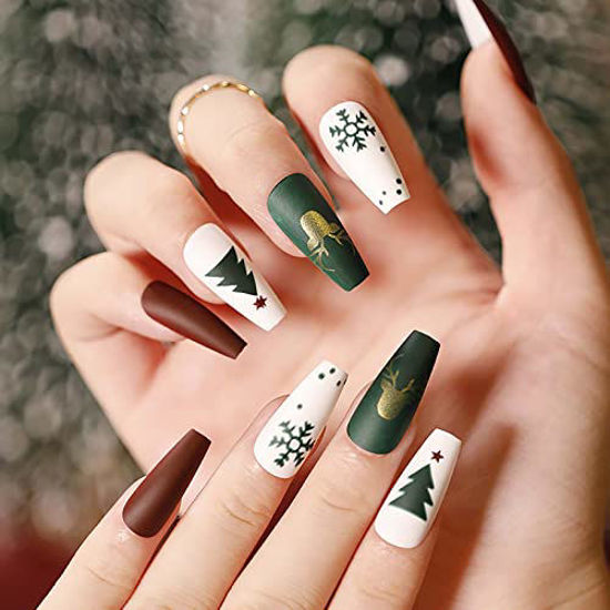 Florry Extra Long Coffin Fake Nails Brown Press on India | Ubuy