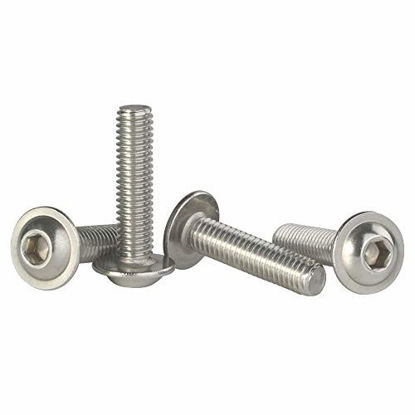 Picture of M8-1.25 x 20mm Flanged Button Head Socket Cap Screw Bolts, 304 Stainless Steel 18-8, Allen Socket Drive, Bright Finish, Fully Machine Threaded, Pack of 20
