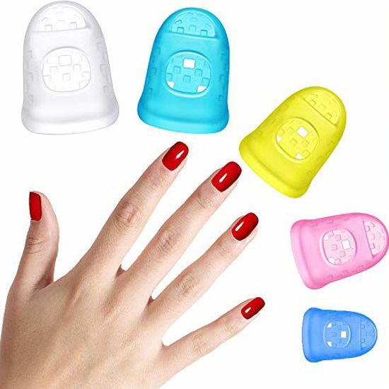Picture of 40 Pieces Guitar Fingertip Protectors Silicone Finger Guards Anti-slip Finger Protection Covers Caps for Stringed Instruments Guitar Mandolin Bass Counting Sewing, 5 Sizes (Mixed Colors)