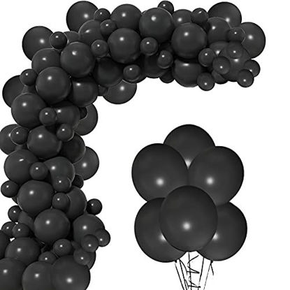 Picture of Mobacurty Black Party Balloons Garland Arch Kit, 100Pcs 12Inch and 5Inch Party Decoration Latex Matte Black Balloons for Wedding Graduation Baby shower Birthday Party Decorations Supplies
