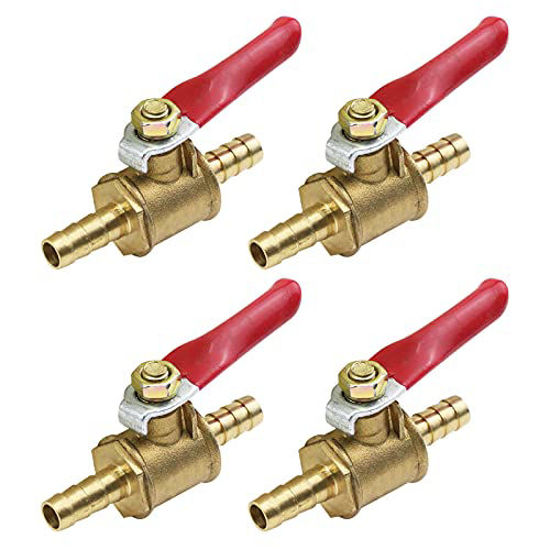 Picture of Antrader 4 Pcs Forged Brass Ball Valve Mini Shut Off Switch, 1/4" Hose Barb x 1/4" Hose Barb, 180 Degree Operation Handle